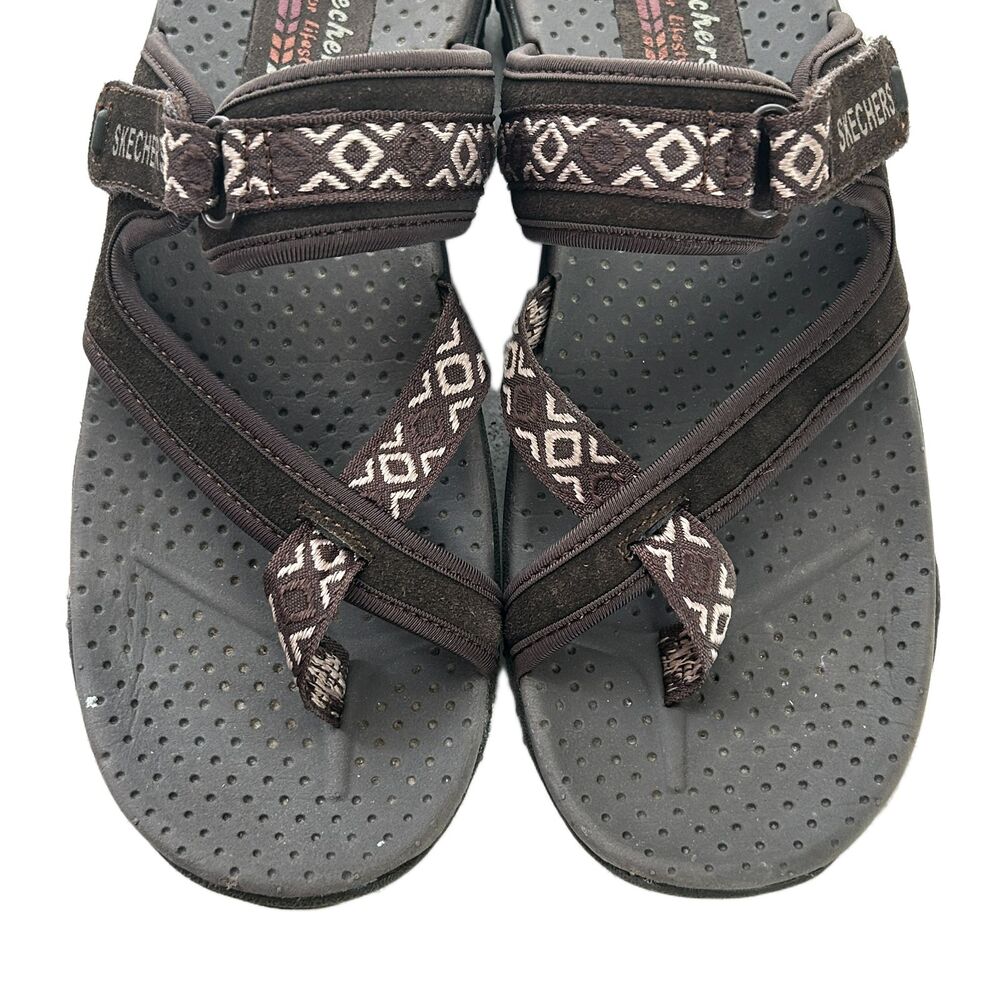Skechers Sandals Womens 9 Brown Leather Webbing Thong Shoes Slip On Gorpcore - Picture 2 of 8